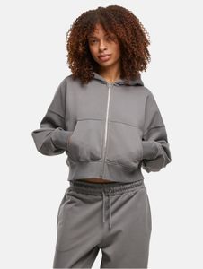 Sweat à capuche confortable DEF pour femme, en coton gris, avec poches zippées