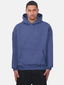 Casual drop-size men's hoodie with ribbed cuffs and hood, cotton, blue