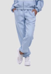 Versatile drop-size women's trousers with ribbed cuffs, cotton, light blue