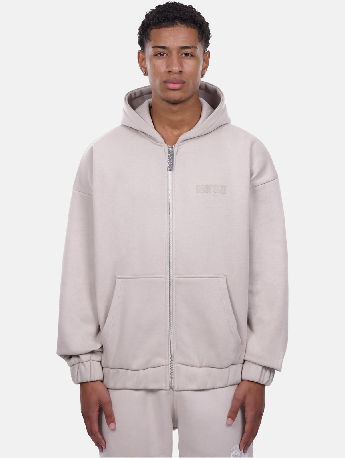 Dropsize Herren Hoodie mit Reißverschluss und Baumwolle in Grau