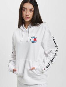 lässiger Tommy Jeans Damen Hoodie Kordelzug Rippbündchen mit Baumwolle Weiß