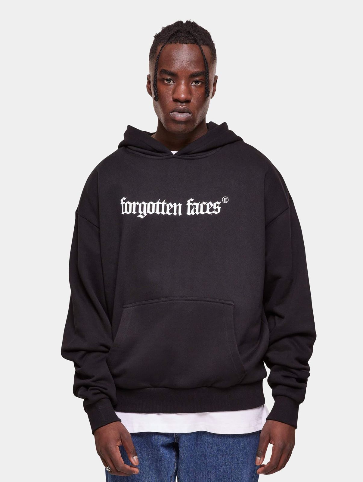 Forgotten Faces Herren Hoodie Oversize Baumwolle Schwarz