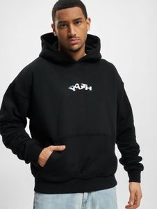 moderner Lost Youth Herren Hoodie große Kapuze Rippbündchen 460 g/m² mit Baumwolle Schwarz