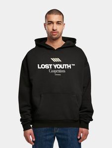 Comfortable Lost Youth men's hoodie with large hood, ribbed cuffs, 460 g/m² cotton, black
