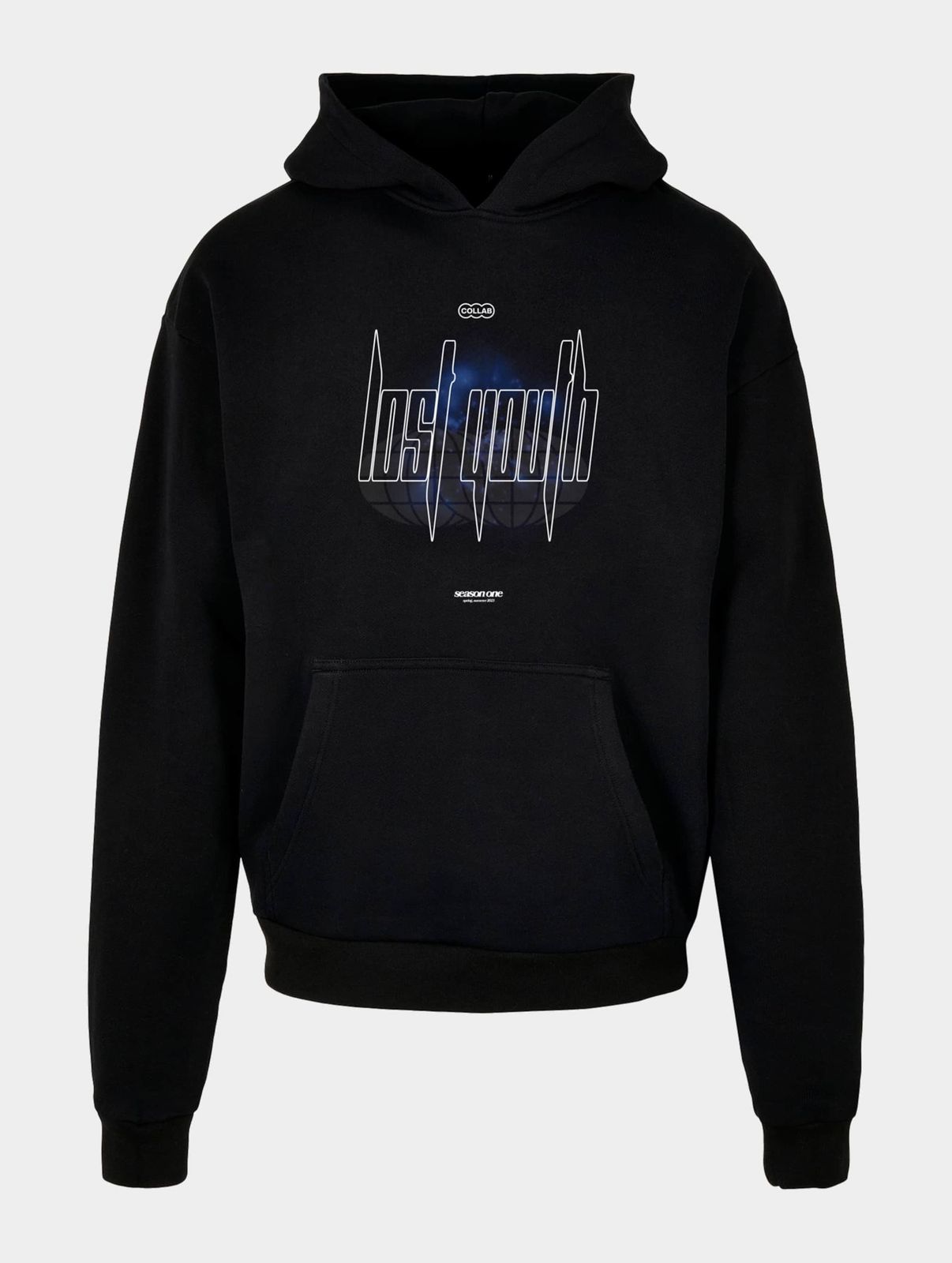Comoda felpa con cappuccio da uomo Lost Youth, modello oversize, 460 g/m², in cotone, colore nero.