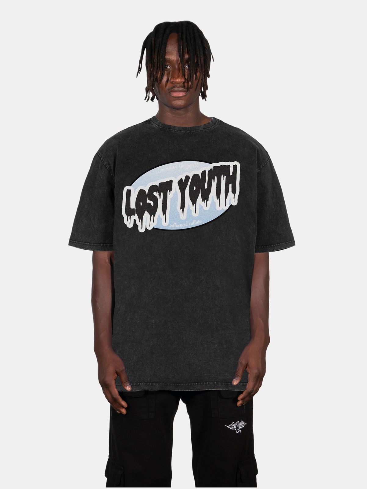 Lost Youth Herren T-Shirt Oversize Baumwolle Schwarz
