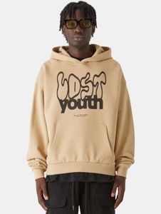 weicher Lost Youth Herren Hoodie Rippbündchen Kapuze 460 g/m² mit Baumwolle Beige