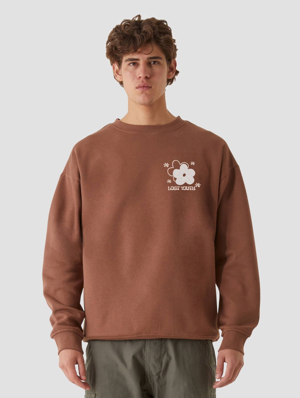 modernes Lost Youth Herren Sweatshirt Kapuze Oversize 300 g/m² mit Baumwolle Braun