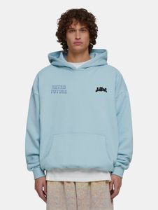 moderner Lost Youth Herren Hoodie Rippbündchen Kapuze 460 g/m² mit Baumwolle Hell-Blau