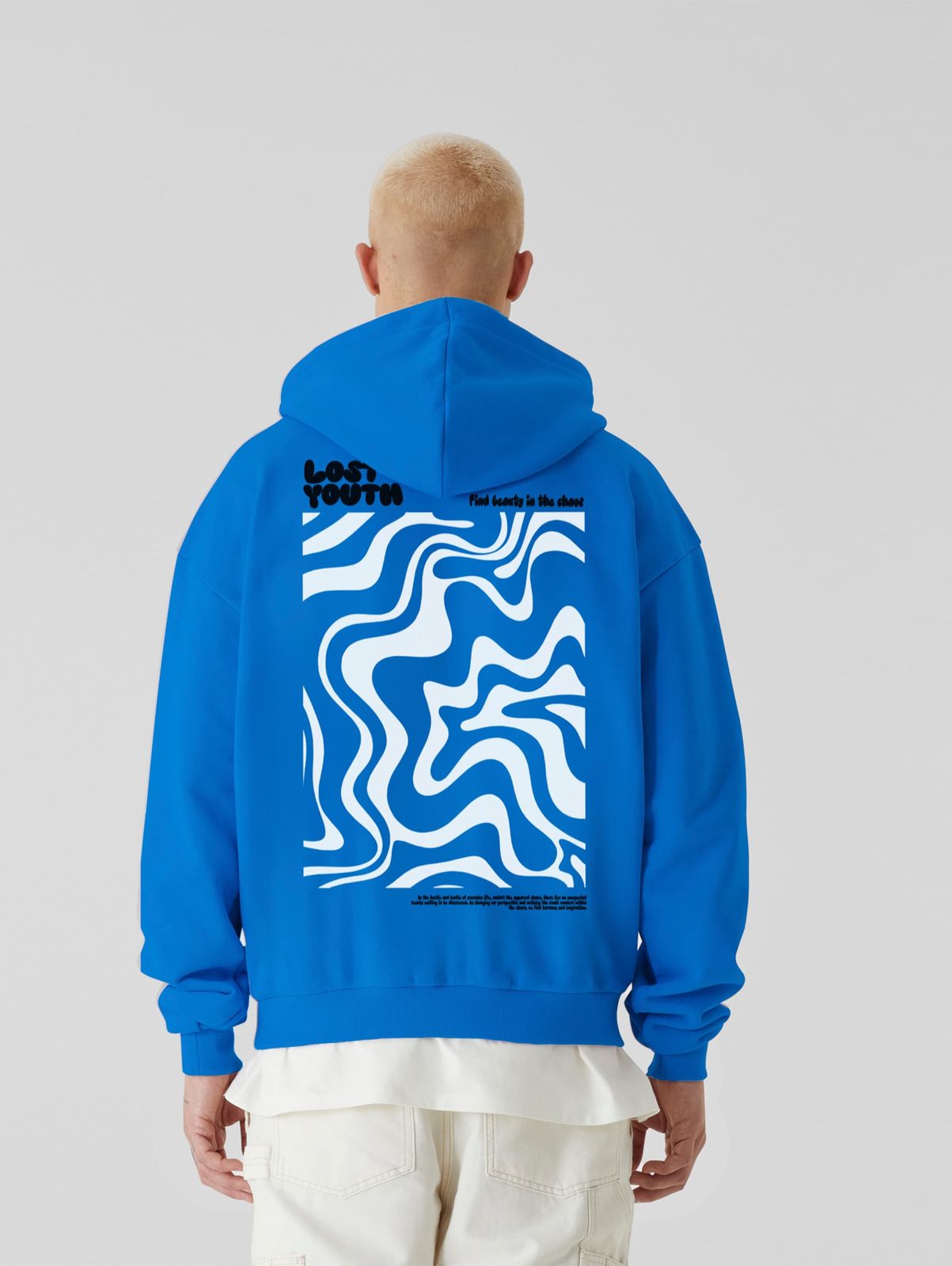 Lost Youth Herren Hoodie Kapuze aus Baumwolle Blau