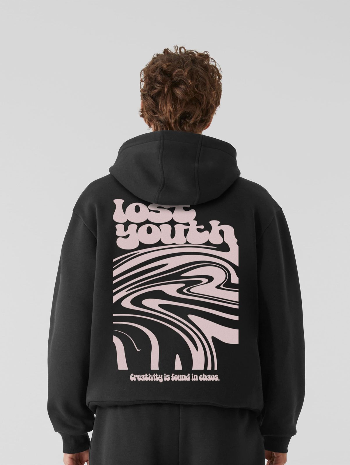 Lost Youth Herren Hoodie mit Kapuze aus Baumwolle Schwarz