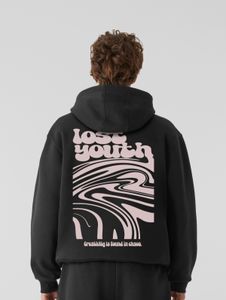 Modern Lost Youth men's hoodie with ribbed cuffs and hood, 330 g/m² cotton, black