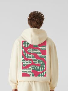 Casual Lost Youth men's hoodie with ribbed cuffs and hood, 330 g/m² cotton, ecru-white
