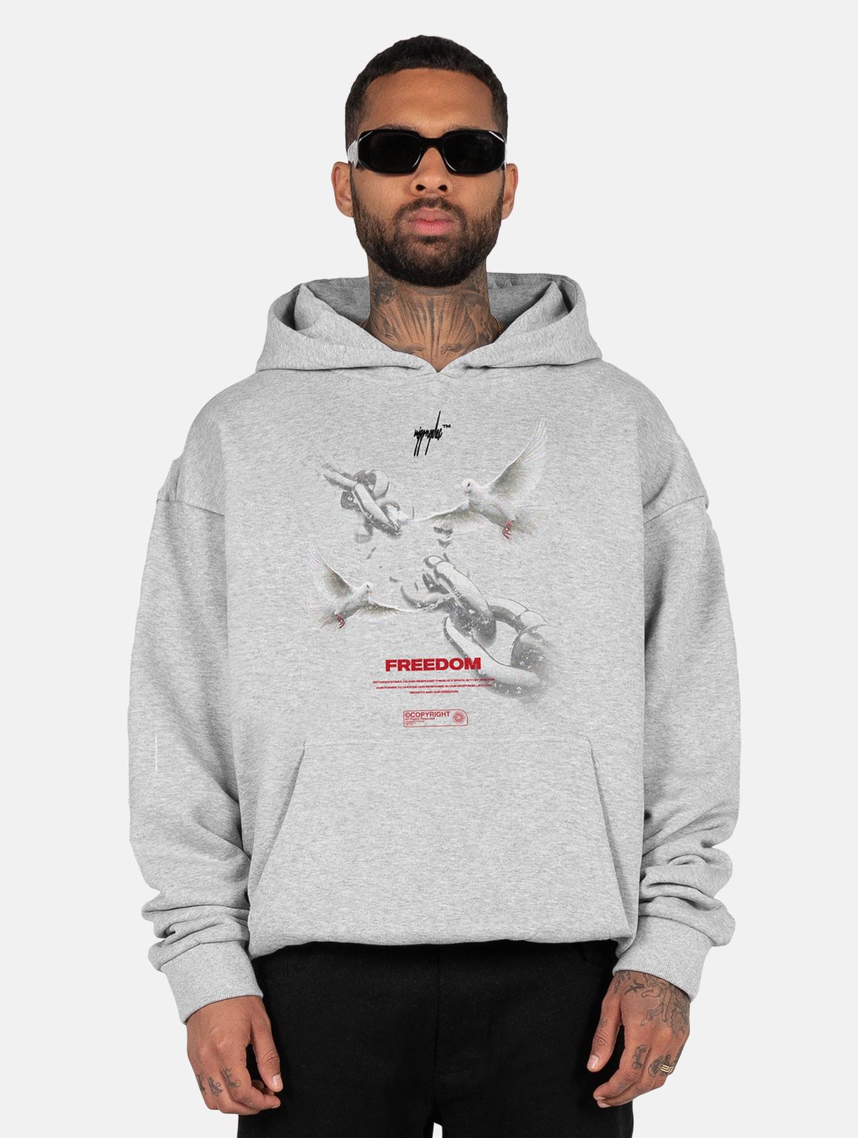 MJ Gonzales Herren Hoodie Oversize 460g/m² Baumwolle Grau
