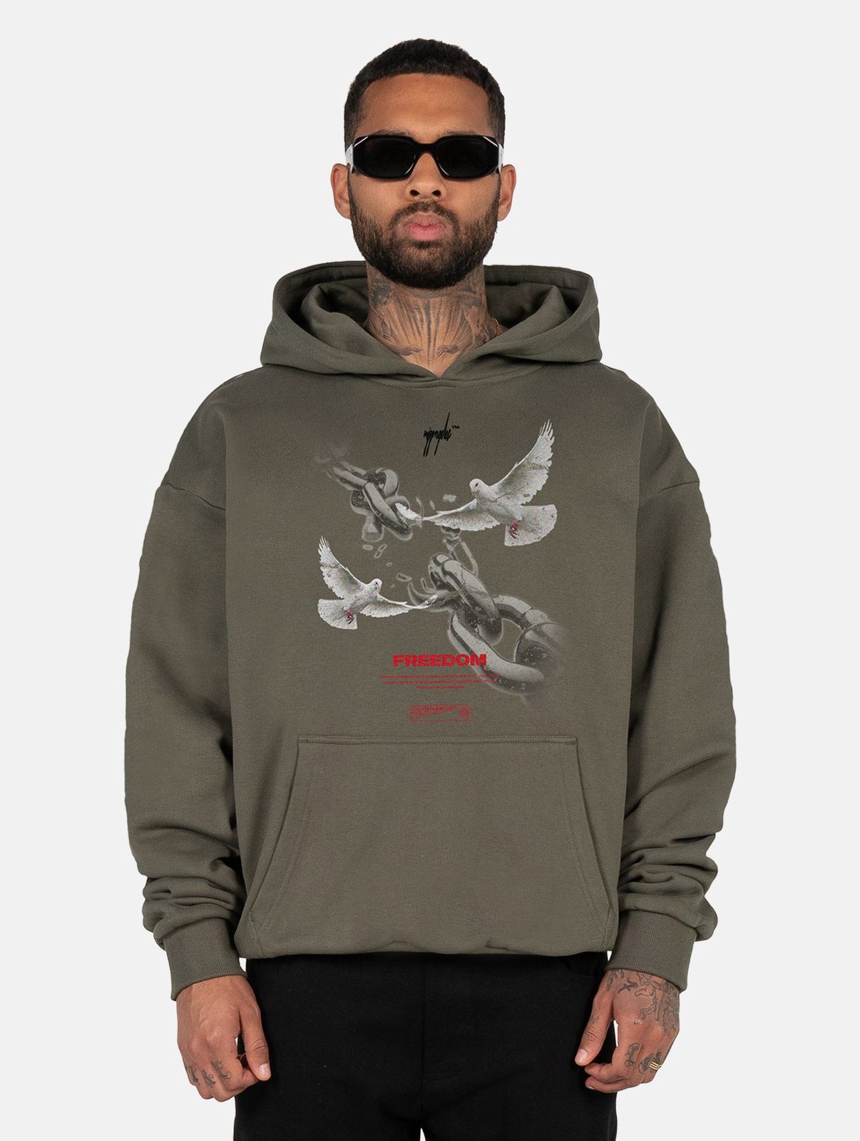 MJ GONZALES Herren Hoodie Khaki aus Baumwolle