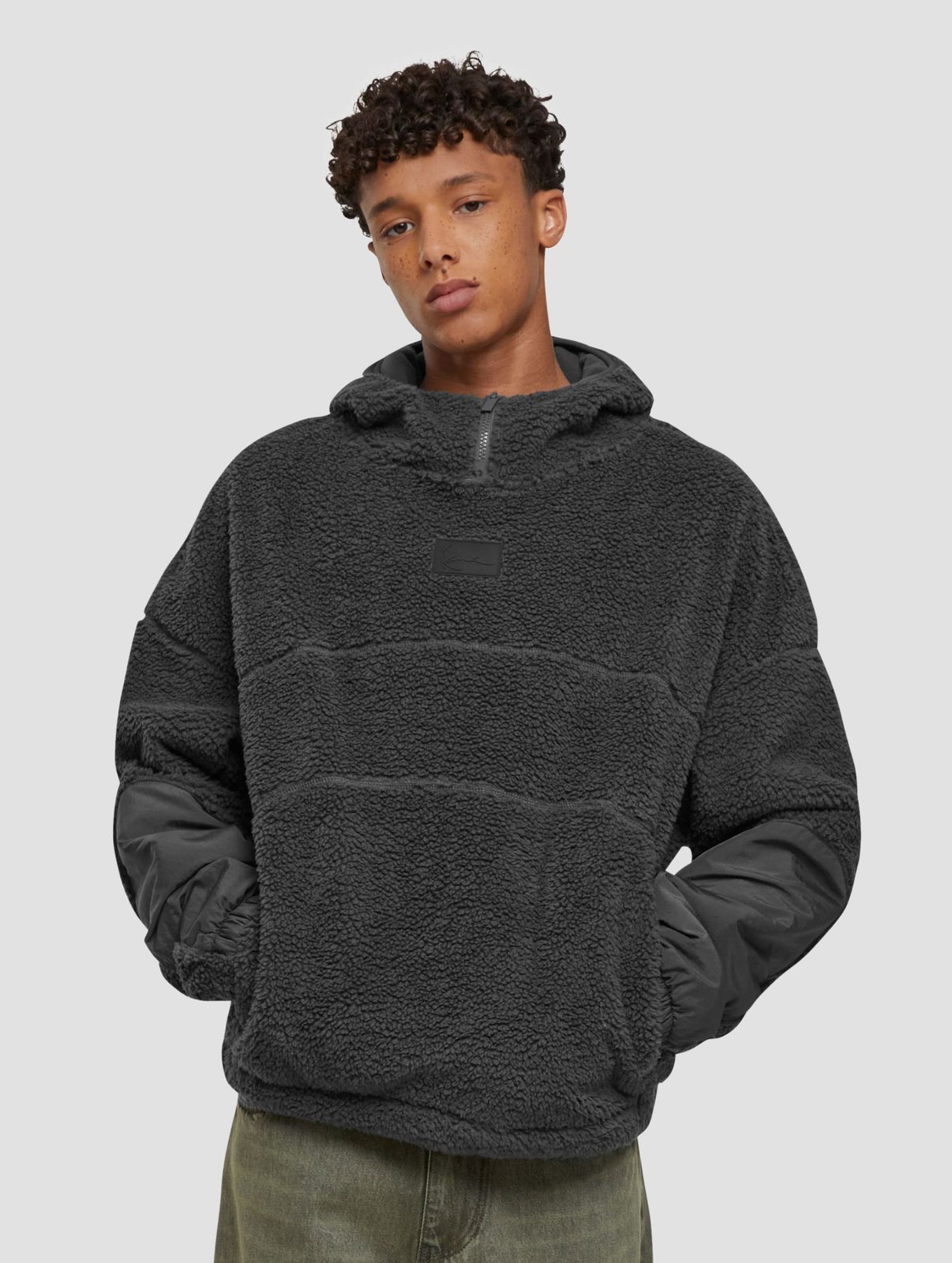 Modern Karl Kani men's hoodie with ribbed cuffs and hood, black