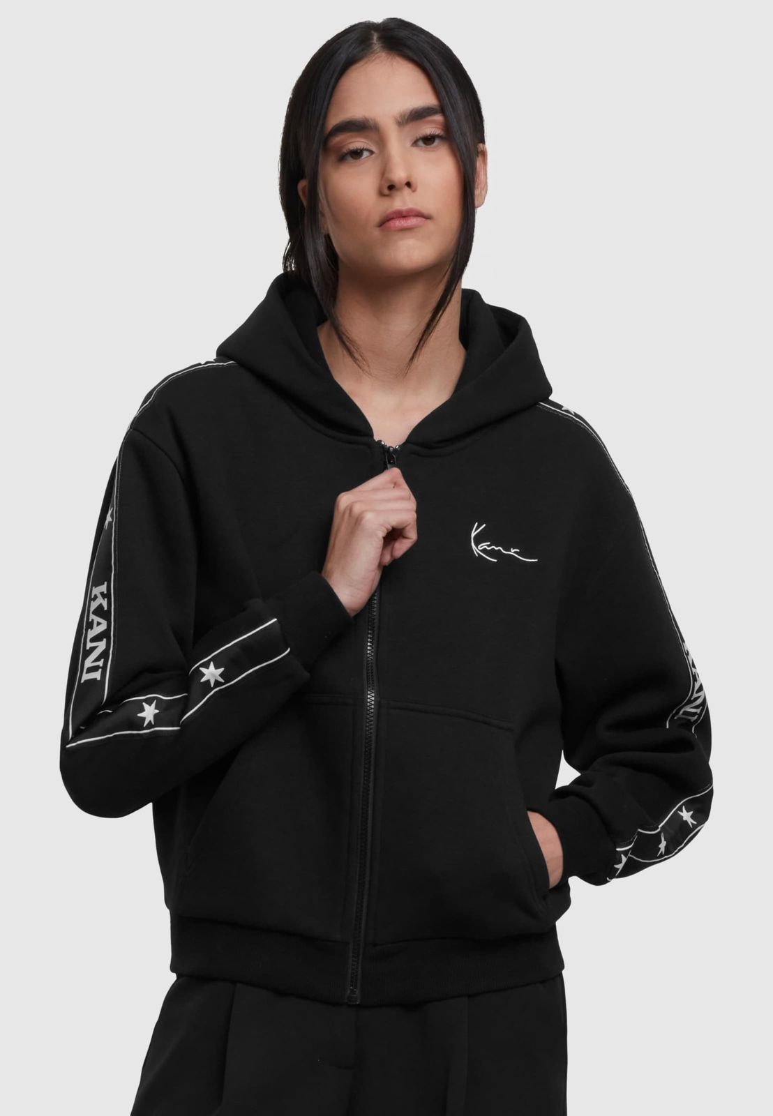 Karl Kani Damen Hoodie mit Reißverschluss aus Baumwolle Schwarz
