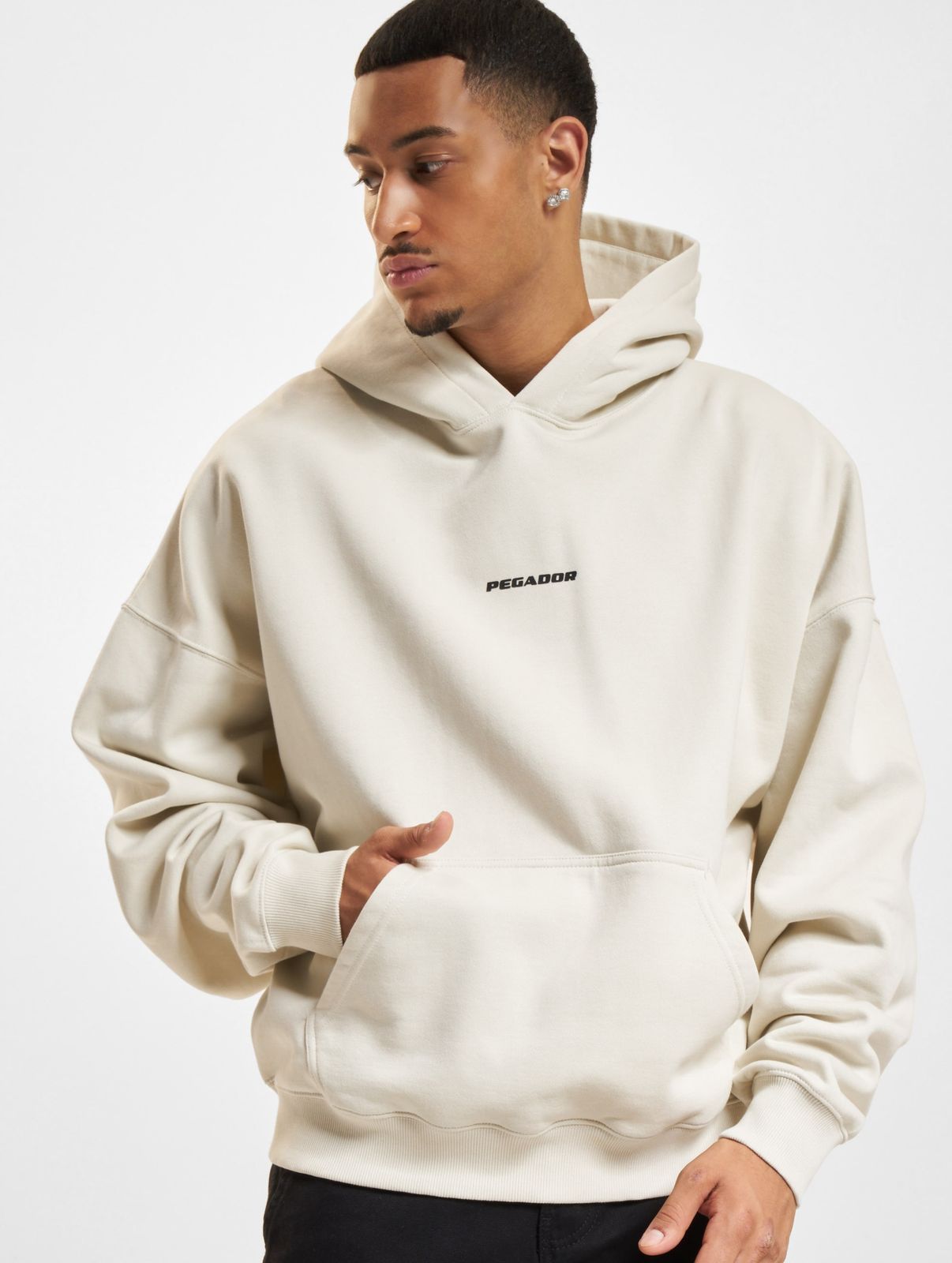 Casual PEGADOR men's oversized hoodie with cotton, beige