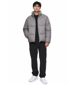 schlichte PEGADOR Herren Puffer-Jacke Winter-Jacke mit Logo-Stickerei Baumwoll-Jacke Grau