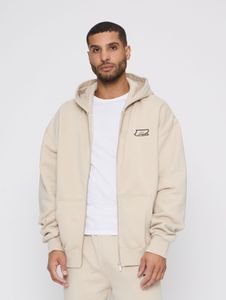 bequemer PEGADOR Herren Hoodie Reißverschluss Rippbündchen mit Baumwolle Beige