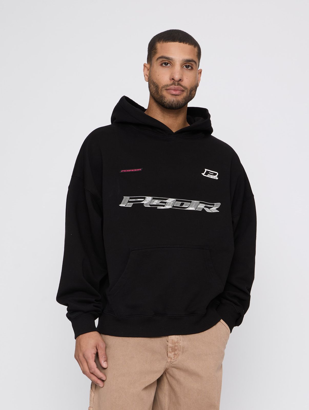 PEGADOR Herren Hoodie Baumwolle Kapuze Schwarz