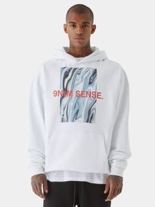 weicher 9N1M SENSE Herren Hoodie große Kapuze Rippbündchen mit Baumwolle Weiß
