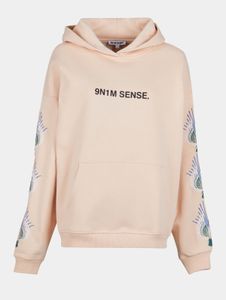 lässiger 9N1M SENSE Damen Hoodie Rippbündchen Kapuze mit Baumwolle Beige