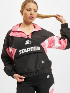 moderne Starter Damen Jacke Reißverschluss Rippbündchen 95 g/m² Schwarz/Weiß/Rosa