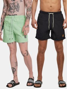 leichte Urban Classics Herren Shorts Reißverschluss Taschen 120 g/m² Schwarz/Grün