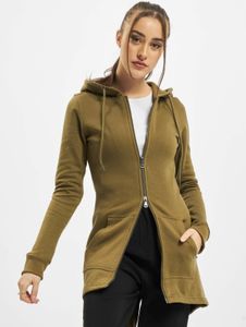 moderner Urban Classics Damen Hoodie Kordelzug Reißverschluss 300 g/m² mit Baumwolle Khaki