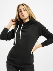 lässiger Urban Classics Damen Hoodie Rippbündchen Kapuze 300 g/m² mit Baumwolle Schwarz