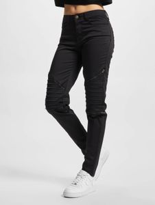 stylische Urban Classics Damen Jeans Skinny Fit Stretch Reißverschluss mit Baumwolle Schwarz