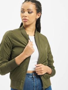 moderne Urban Classics Damen Jacke Rippbündchen 78 g/m² Militär-Grün