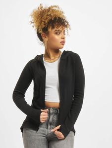 weicher Urban Classics Damen Hoodie Stretch Reißverschluss Rippbündchen mit Baumwolle Schwarz