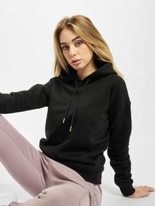 moderner URBAN CLASSICS Damen Hoodie Kordelzug Rippbündchen 300 g/m² mit Baumwolle Schwarz
