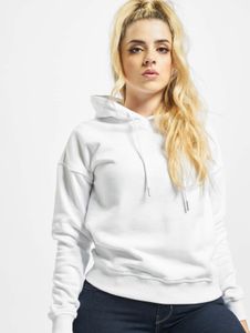 lässiger URBAN CLASSICS Damen Hoodie Rippbündchen Kapuze 300 g/m² mit Baumwolle Weiß