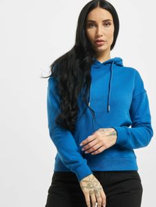 moderner Urban Classics Damen Hoodie Kordelzug Rippbündchen 300 g/m² mit Baumwolle Blau