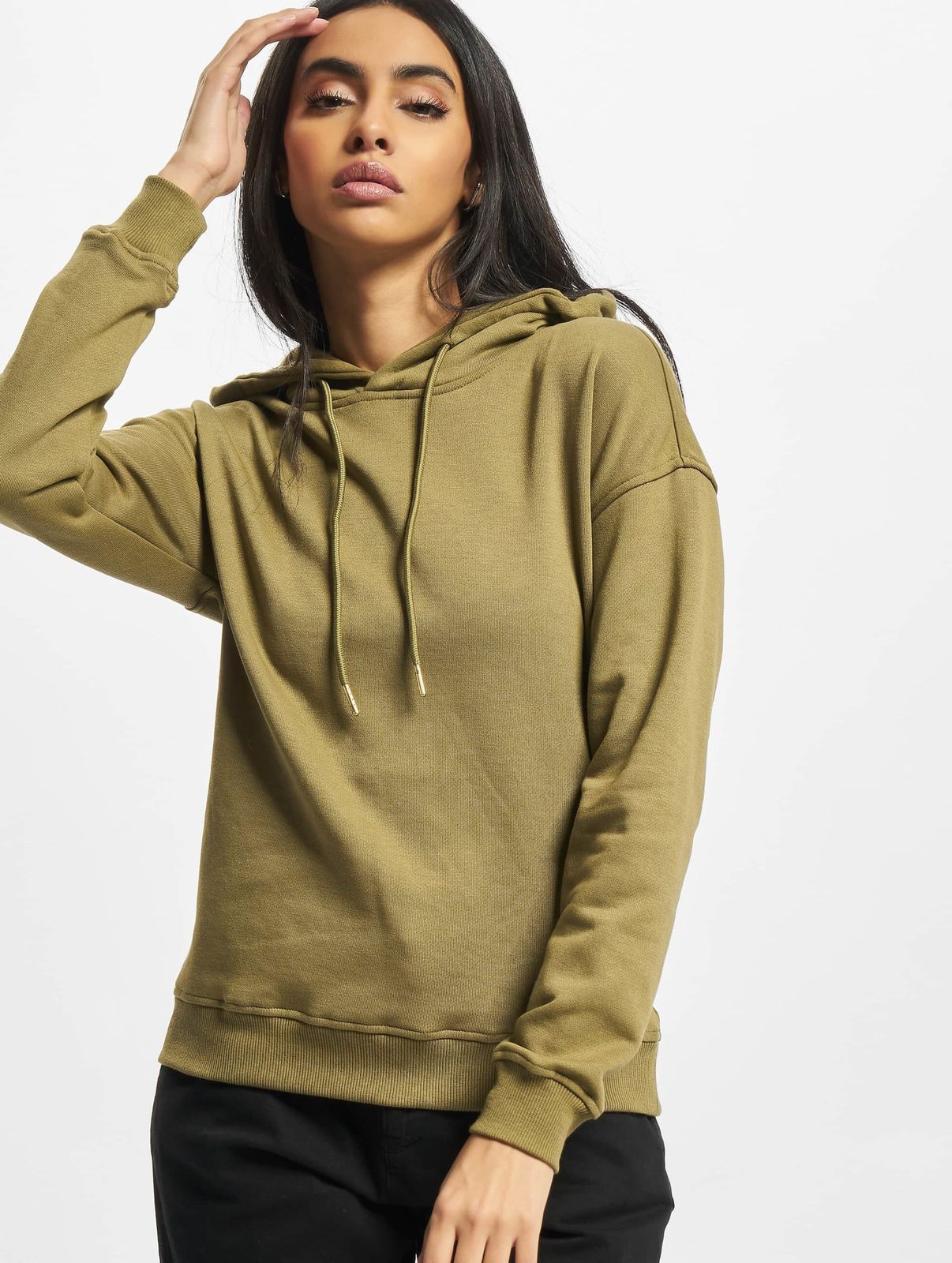 Urban Classics Damen Hoodie mit Kapuze und Rippbündchen