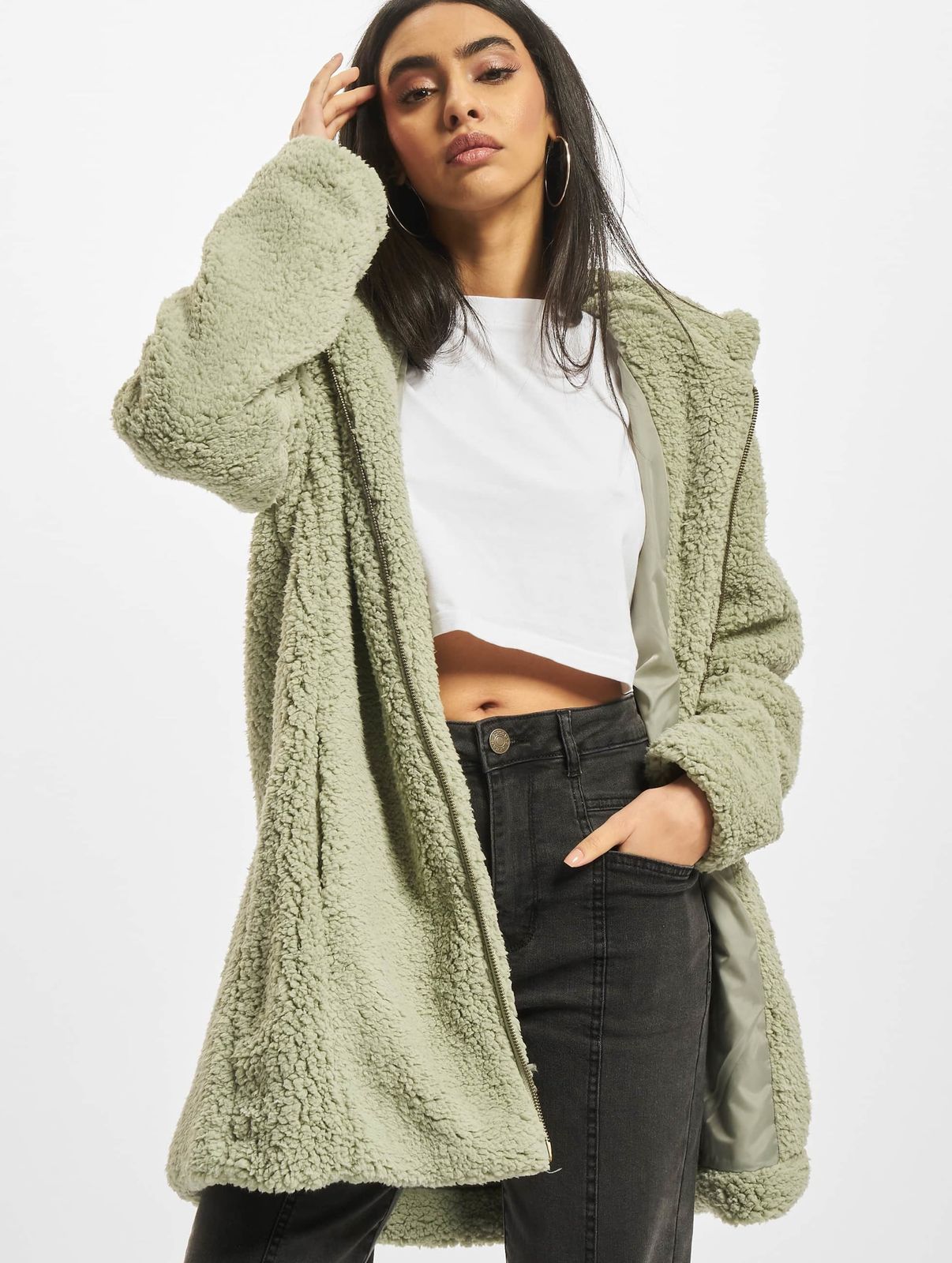 Urban Classics Damen Jacke mit großer Kapuze Grün