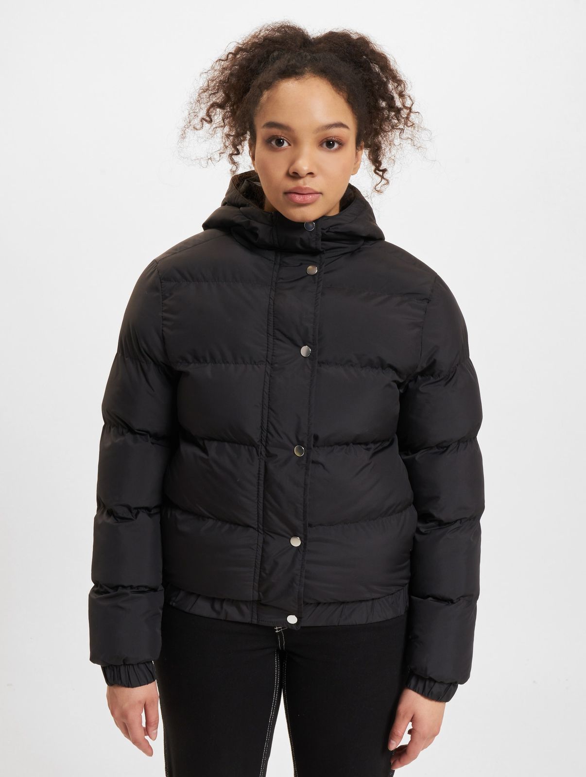 Urban Classics Damen Puffer Jacket mit Kapuze Schwarz