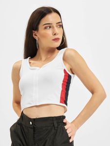 lässiges Urban Classics Damen T-Shirt Stretch Reißverschluss 210 g/m² Weiß/Rot/Schwarz