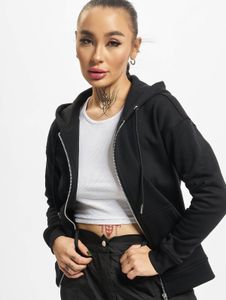 lässiger Urban Classics Damen Hoodie Reißverschluss Rippbündchen 300 g/m² mit Baumwolle Schwarz