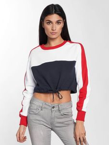 modernes URBAN CLASSICS Damen Sweatshirt Kordelzug Rippbündchen 300 g/m² mit Baumwolle Blau/Weiß/Rot