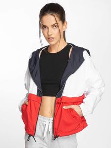 Chaqueta funcional Urban Classics para mujer, capucha grande, cordón ajustable, 78 g/m², azul/blanco/rojo