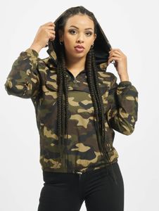 Stylish Urban Classics women's jacket with large hood and drawstring, 78 g/m², camouflage.