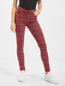 stylische Urban Classics Damen Jeans Skinny Fit Stretch Taschen Rot/Schwarz
