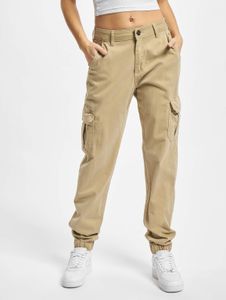 bequeme Urban Classics Damen Jeans Stretch Reißverschluss Taschen mit Baumwolle Beige