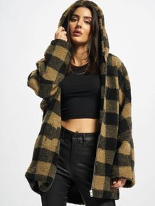 lässige URBAN CLASSICS Damen Jacke große Kapuze Reißverschluss 300 g/m² Beige/Schwarz