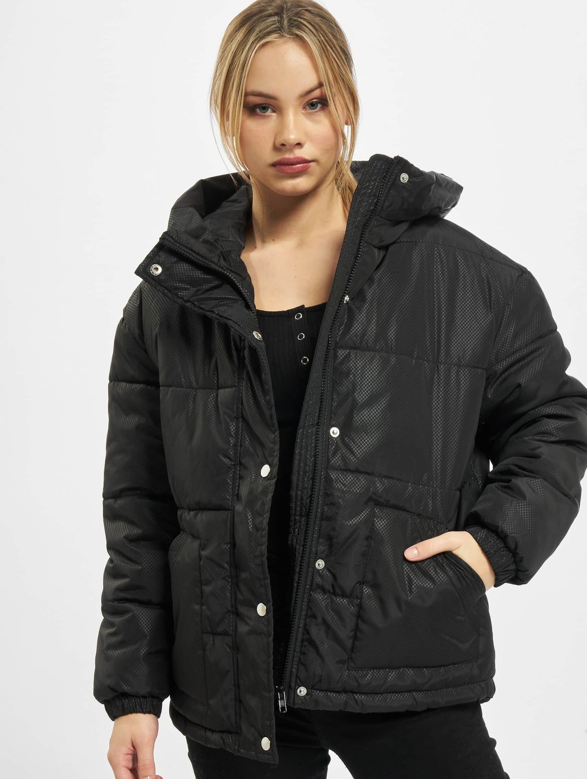 Functional URBAN CLASSICS women's jacket, large hood, zipper, 105 g/m², black