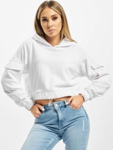 lässiger URBAN CLASSICS Damen Hoodie Kordelzug Klettverschluss 300 g/m² mit Baumwolle Weiß